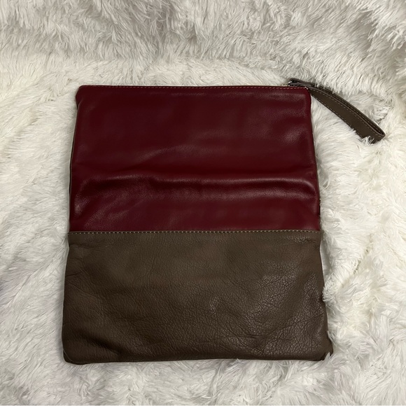 NWOT Alberta Di Canio Italian Leather Dual Tone Colourblock Clutch - Picture 4 of 8